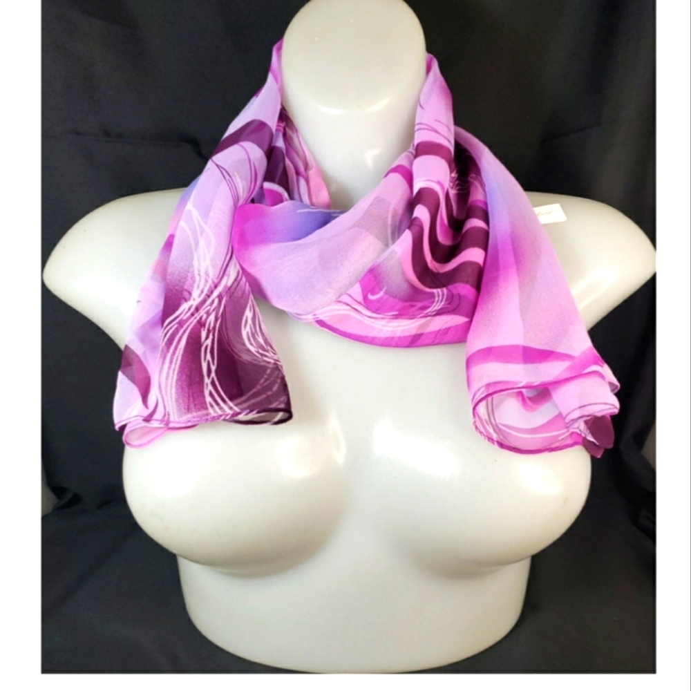Ladies Scarf Purple Multi Color Swirl Sheer - Picture 3 of 4